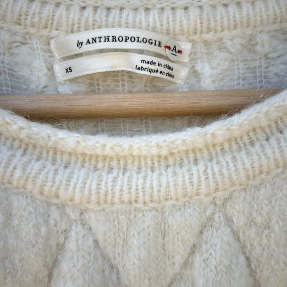 Anthropologie Cable Knit Merino Wool Blend Sweater Sz XS Fall Wardrobe Staple - Picture 2 of 5
